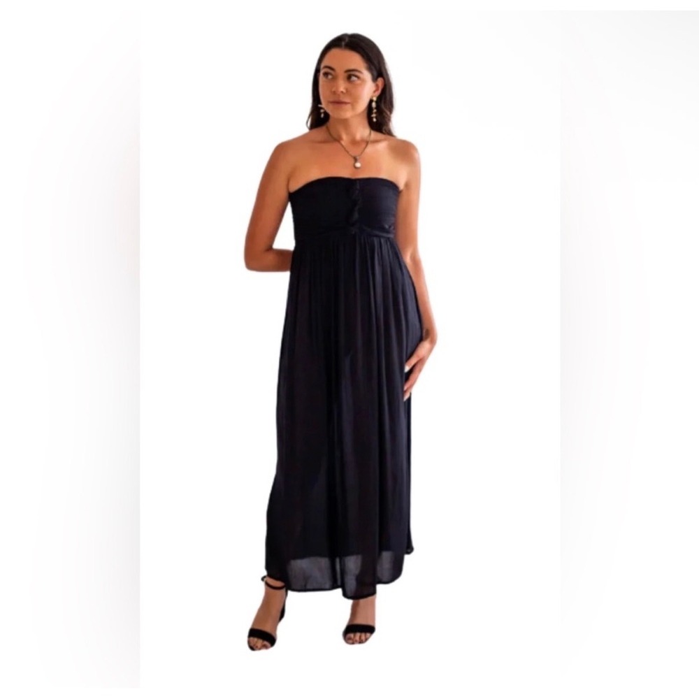 Lani Lau Jazz Strapless Maxi Dress Navy Bandeau Resort S/M